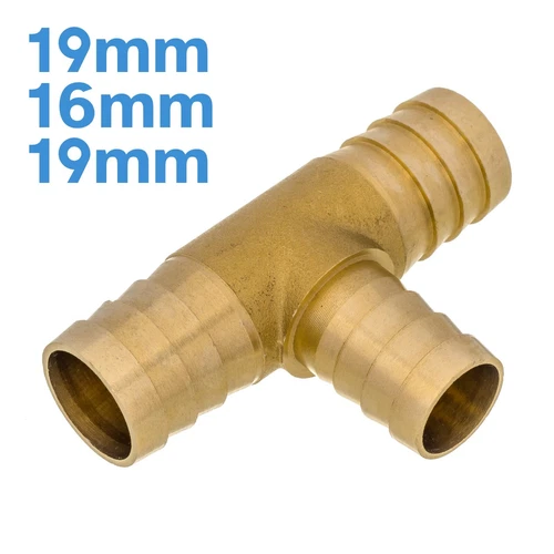 Brass 19mm - 16mm - 19mm 3 Way Barbed Tee Splitter Fitting Tubing Hose Connector