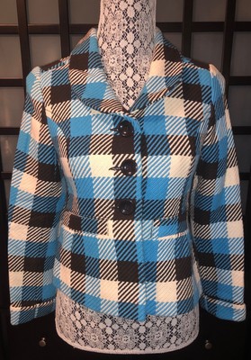 H&M Blue Buffalo Plaid Checkered Cropped Jacket Size 4 NWOT BRAND NEW!
