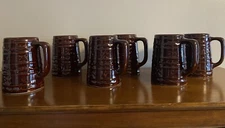 Set Of 6 Vintage Marcrest Pottery Daisy Dot Brown Tankard Stein Mugs USA 5" Tall