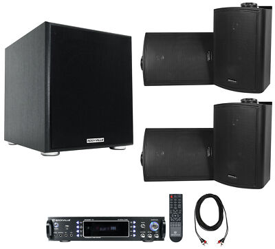 Rockville Bluetooth Home Audio System w/Receiver+(4) Wall Speakers+10'' Subwoofer