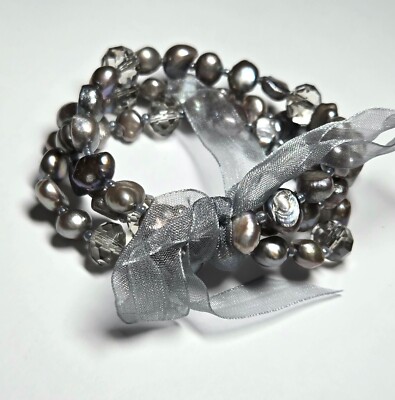 Handmade Pearl Elastic Bead Bracelet – Silver Stacker, Unbranded, Made In Devon - View #2