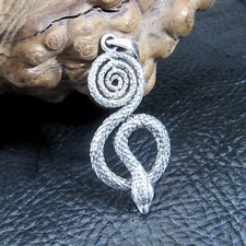 Solid 925 Sterling Silver Coiled Snake Pendant - Kundalini Serpent Jewelry