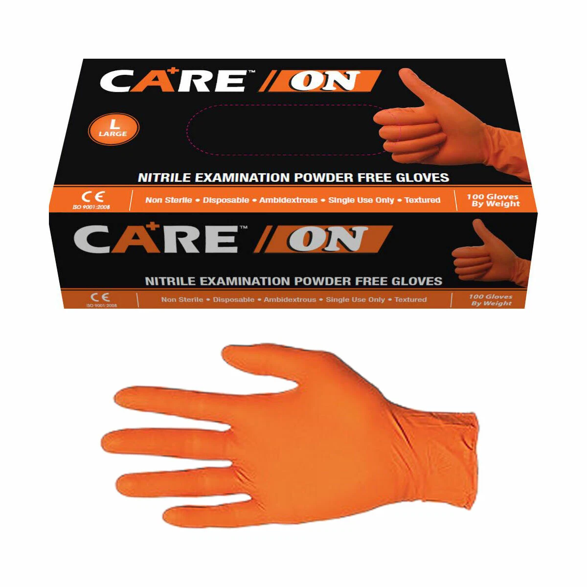Care on Nitrile Gloves Hi Vis Orange 6 mil Extra Thick Textured Fingertips