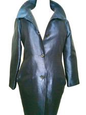 Marni Vintage Coat 3/4 Long Sleeves Indigo Blue Silk Pockets Size 6-8
