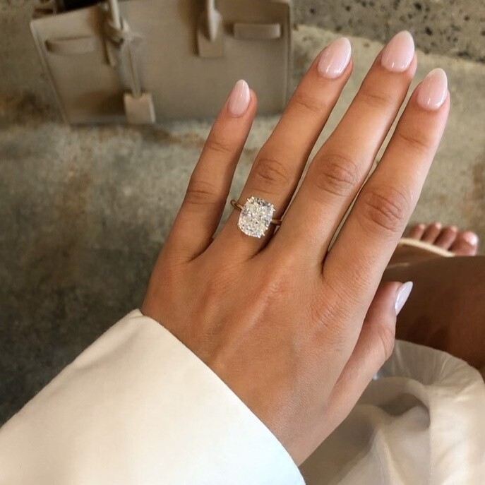 Elongated Cushion Cut Moissanite Engagement Ring 14K White