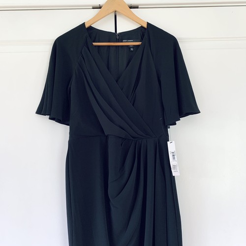 Maggy London Faux Wrap Midi Dress Flutter Sleeve Black Gown Cocktail NEW Size 6 - Picture 3 of 8