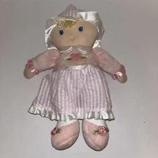 12" Kids Preferred Blonde Girl Pink Heart Gingham Blue Eyes Stuffed Doll READ