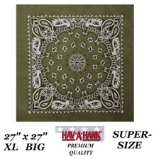 Hav-A-Hank XL BIG OLIVE GREEN PAISLEY Bandana 27" COTTON SCARF SCARVE HEAD WRAP