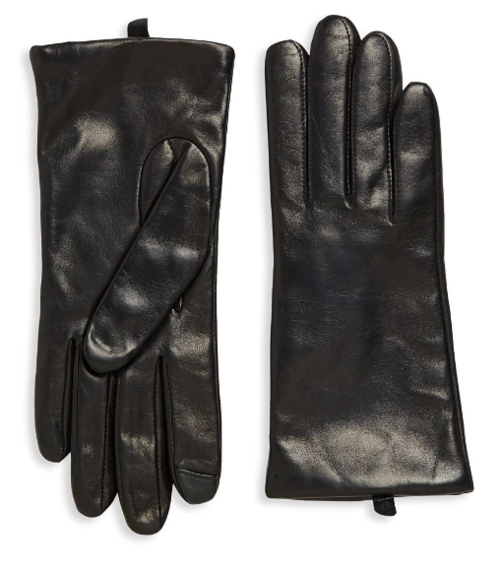 Grandoe Saks Off Fifth Women`s Leather Gloves, Cashmere Lined Black Size 6.5 NEW