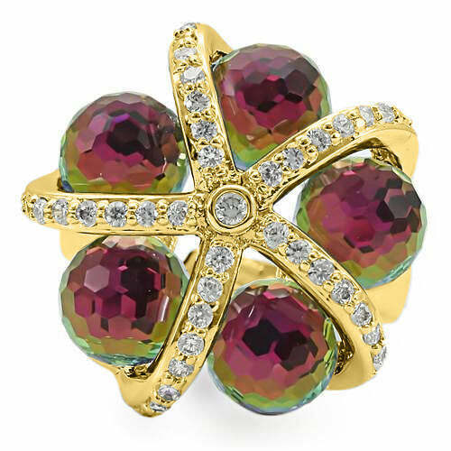 0W299 - Gold Plated Brass Ring with Top Grade Crystal in Multi Color - Picture 3 of 5