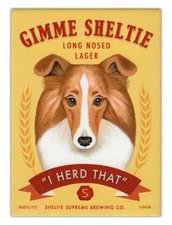 Retro Dogs Refrigerator Magnets - Sheltie Lager (Shetland Sheepdog)