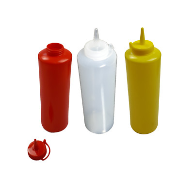 3er Set Dosierflasche 375ml für Ketchup Senf Saucen Kunststoffspender mit Deckel