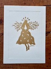 Holiday greetings tree Angel cards gold and cream Christmas cards with envelope