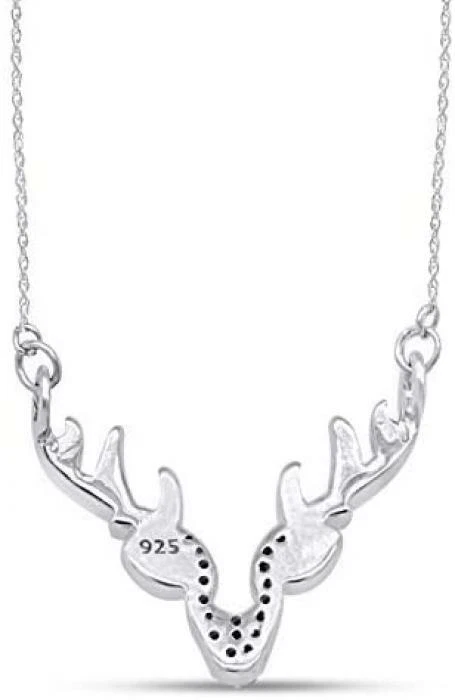 CZ Deer Antler Necklace 14K Gold Sterling Silver Christmas Party Crystal Jewelry - Image 3 of 4