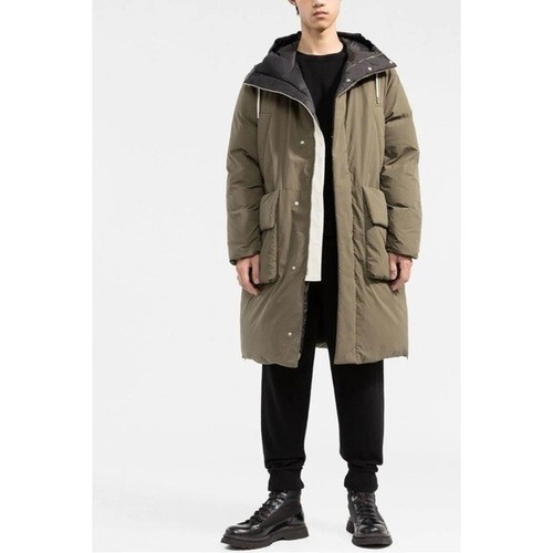 NWT There Was One Unisex XS Military Green Hooded Long Puffer Coat