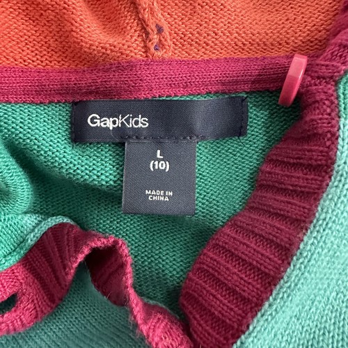 Gap Kids Hooded Cardigan Sweater L 10 Hoodie Buttons Colored Stripes Striped - Picture 4 of 4