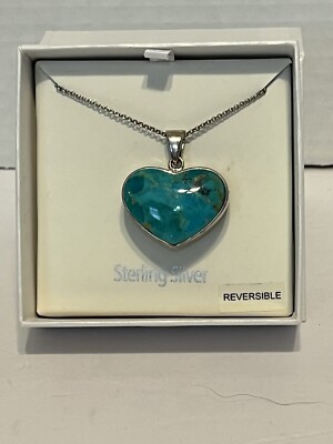 Schöne Damen Sterling Silber Schwarz Onyx Türkis Wende Herz Halskette