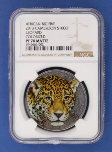 2013 Cameroon 1oz Silver Proof coin "Big Five-Leopard" NGC Graded PF70 with COA