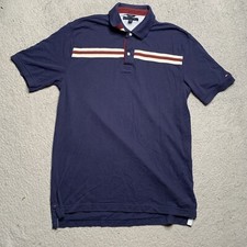 Tommy Hilfiger Flag Polo Shirt Men  s XL Short Sleeve Striped Logo Navy White Red