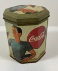 Vintage 1991 Octagon Coca-Cola Tin Men on Bikes Man Drinking Coke 5 1/4"x4 1/4"