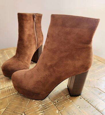 LULUS Layne Cognac Suede Platform Ankle Boots Women's Size 8