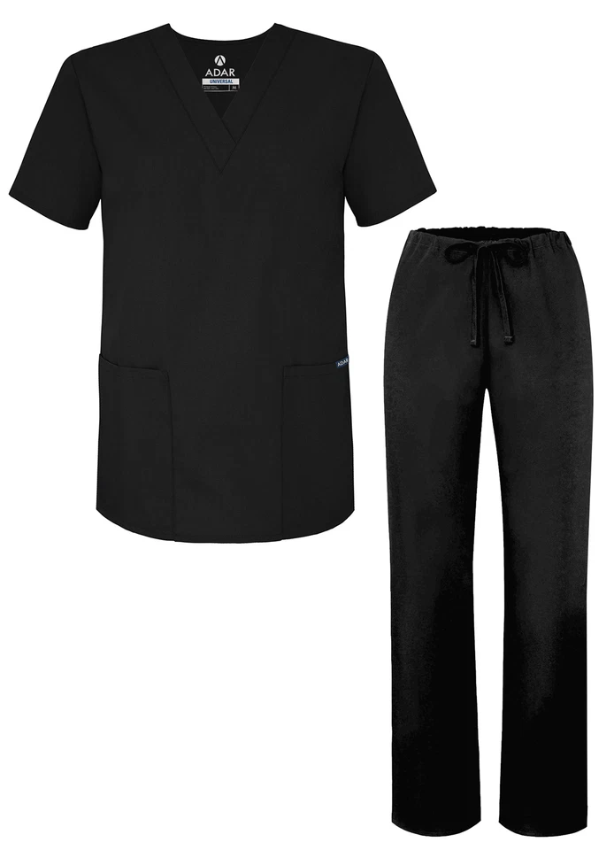 Adar Men's Medical Nursing Doctor Scrub Set Uniform V-neck Shirt & Pants - Image 2 of 4