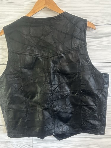 Leather Motorcycle Vest 44 Snaps & Pockets Mens Biker Black b17 - Picture 3 of 3