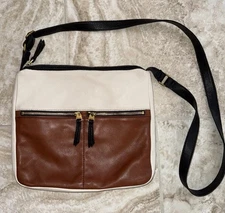 Fossil Elise Double Zip Black Pebbled Leather Crossbody Shoulder Bag Purse