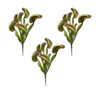 Shirfloral 3Pcs Artificial Venus Flytrap Plants Lifelike Carnivorous Green 