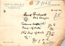 1941 Medical Prescription Dr Harry K Katz MD Cough