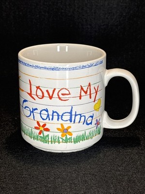 Vintage 90's   I Love My Grandma  Ceramic Coffee Tea Mug Child s Drawing Papel