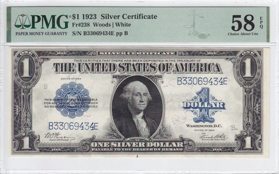Consecutive Pair of 1923 $1 Silver Certificate Notes FR#238 PMG AU 50 & 58 EPQ - Image 4 of 4