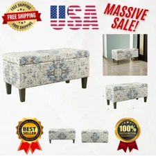 Versatile 36" Large Storage Bench in Antiqued Blue - Hinged Lid for Easy Access