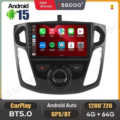 ESSGOO 4+64G Car Stereo Radio For Ford Focus MK3 2011-2018 Android 15 GPS BT CarPaly FM