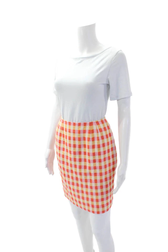 Falda lápiz Emanuel Emanuel Ungaro para mujer guinga cremallera trasera forrada naranja talla 4 Foto 2 de 4