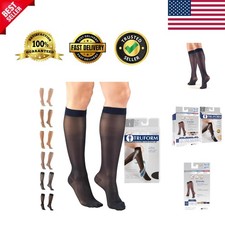Lightweight Knee High Sheer Compression Stockings 8-15 mmHg in Navy - Large Size