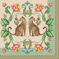 20 Servietten Jungle Vibes Leopardenpaar Tiere Blumen Natur Exotisch 33X33Cm