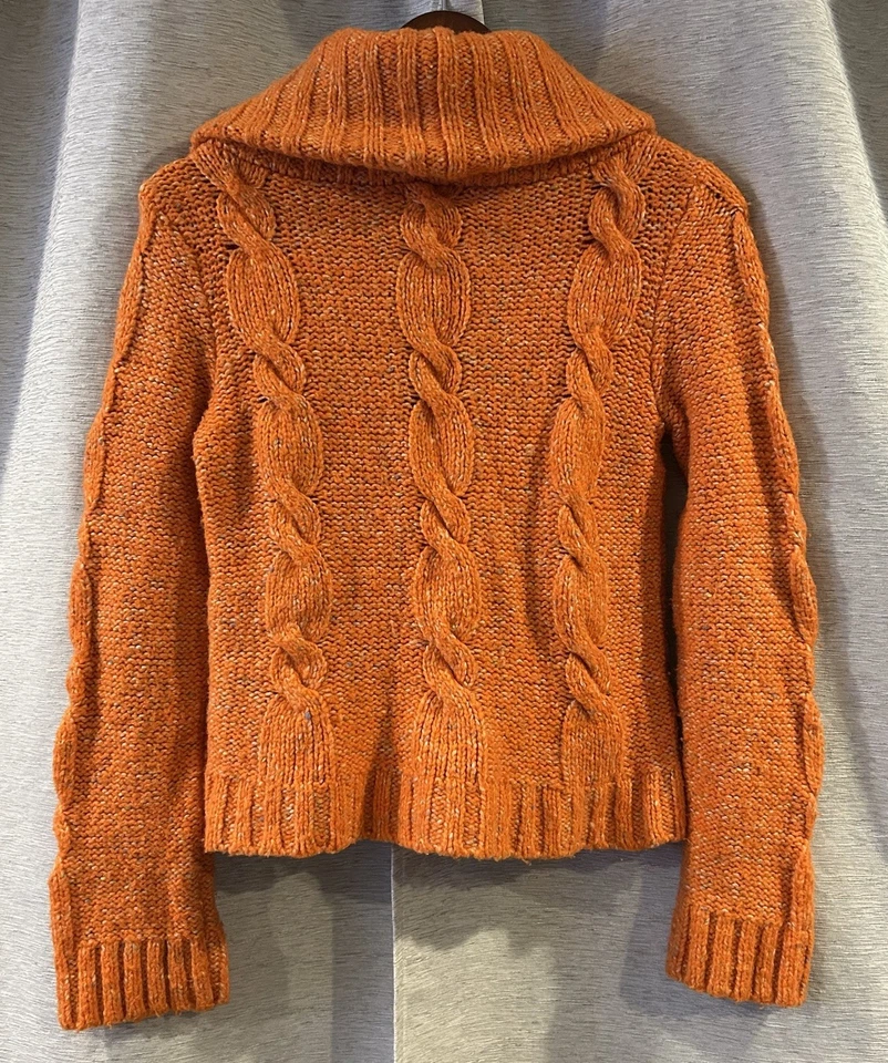Bebe Winter Chunky Knit Sweater Cardigan Orange Size Large Y2K - Image 4 of 4
