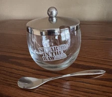 RARE "Sugar in the Raw" Branded 8oz Glass Sugar Bowl with Chrome Spoon & Lid