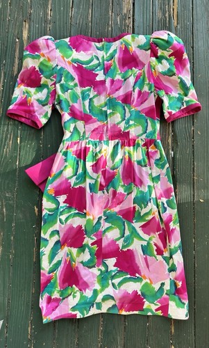 Ann Tobias 80er Kleid Blumenmuster Puffärmel Schulterpolster Stufenrock klassisch - Bild 15 von 17
