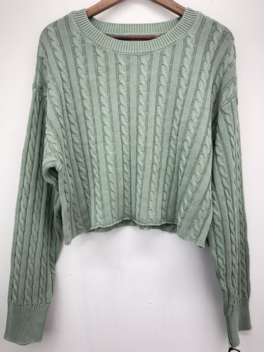 Sincerely Jules size XL Women’s Green Cable Knit Cropped Sweater NWT - 第 1/5 張圖片