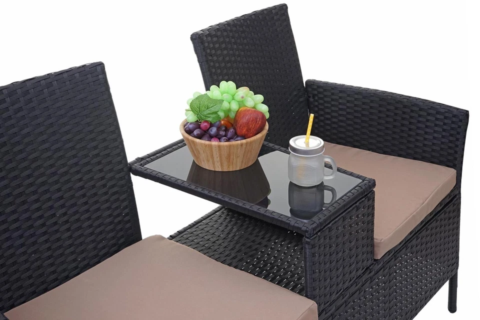 Poly-Rattan Sitzbank mit Tisch HWC-E24, Gartenmöbel Balkonset Sitzgruppe, 132cm - Bild 2 von 4