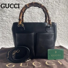 Gucci Shoulder Hand Bag Black Leather Small Purse Vintage Authentic