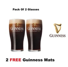2 x Guinness Draught Pint Glass 20oz Guinness Draught Pint Glasses Guinness