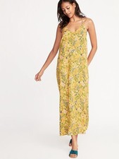 Old Navy Maxi Shift Dress Sz L Yellow Floral Criss Cross Back Lightweight Beachy