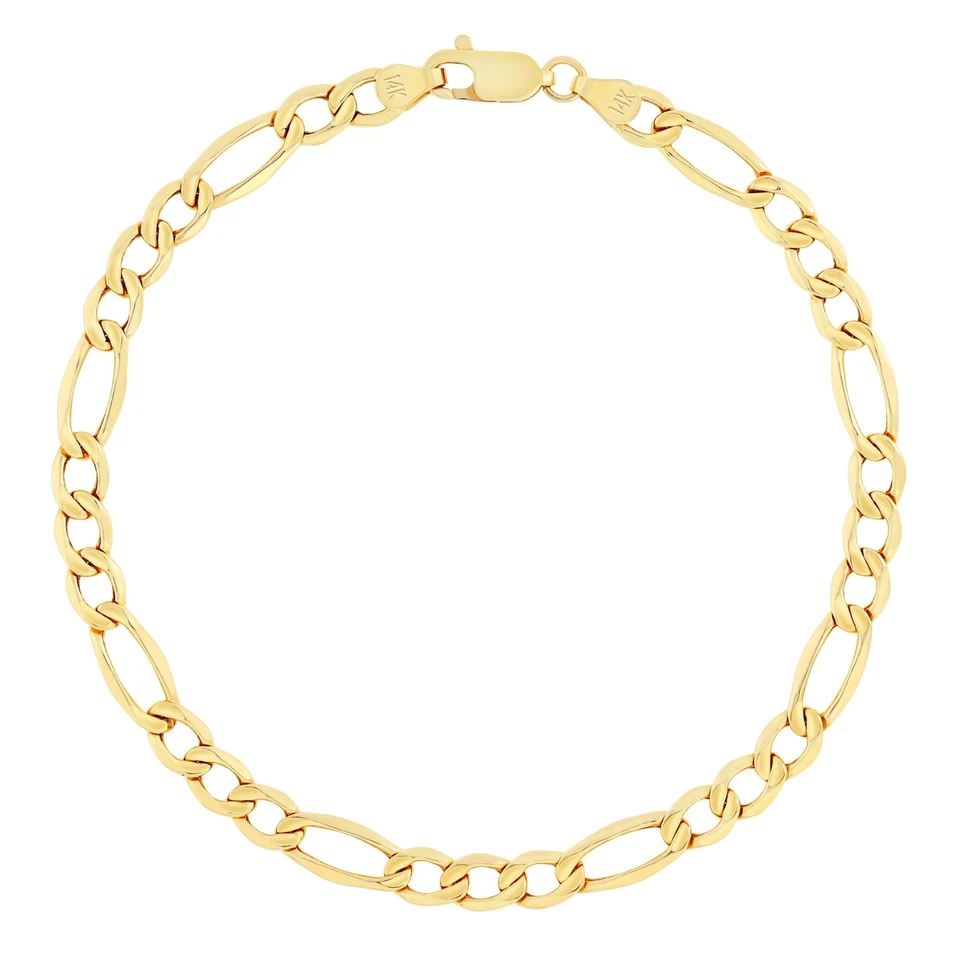 Brazalete de cadena italiana de eslabones Figaro de oro amarillo de 14 quilates de 4,5 mm para hombre y mujer de 7,5"