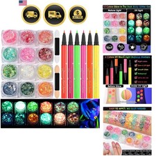 Glow in The Dark Glitter Gel with UV Neon Eyeliner Set for Body Face Hair Eyes