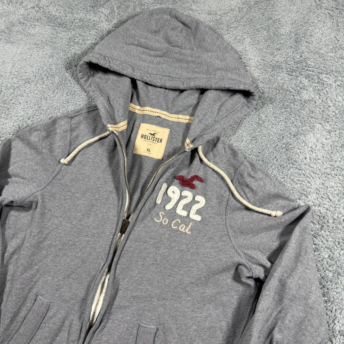 Vintage Y2K Hollister Mens XL Gray Full Zip Hoodie Jacket