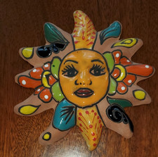Mexican Terra Cotta Sun Face Wall Decor Hanging Pottery Folk Art