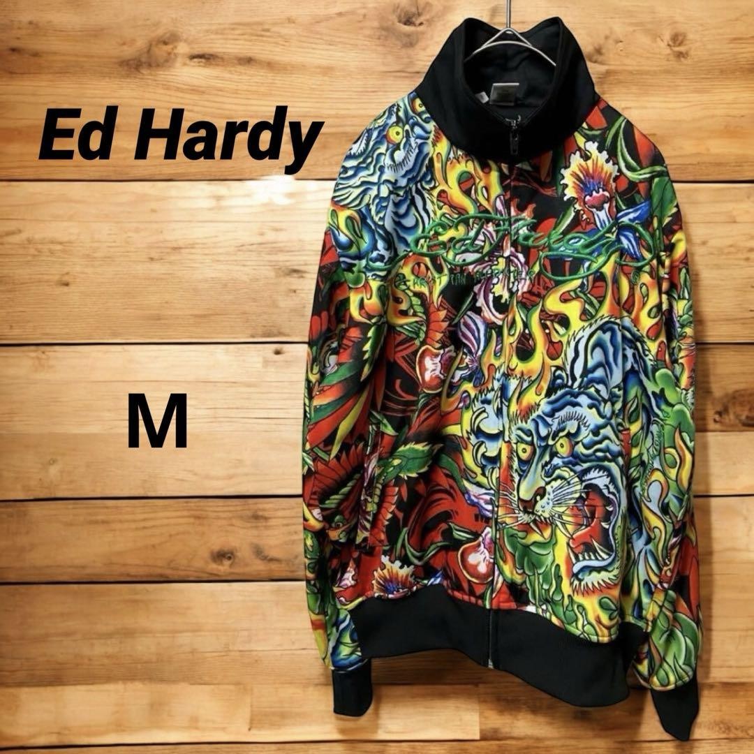 Ed Hardy 刺繍ジャケット Lサイズ Ed Hardy Jersey Track Jacket Multicolor Embroidered M Size